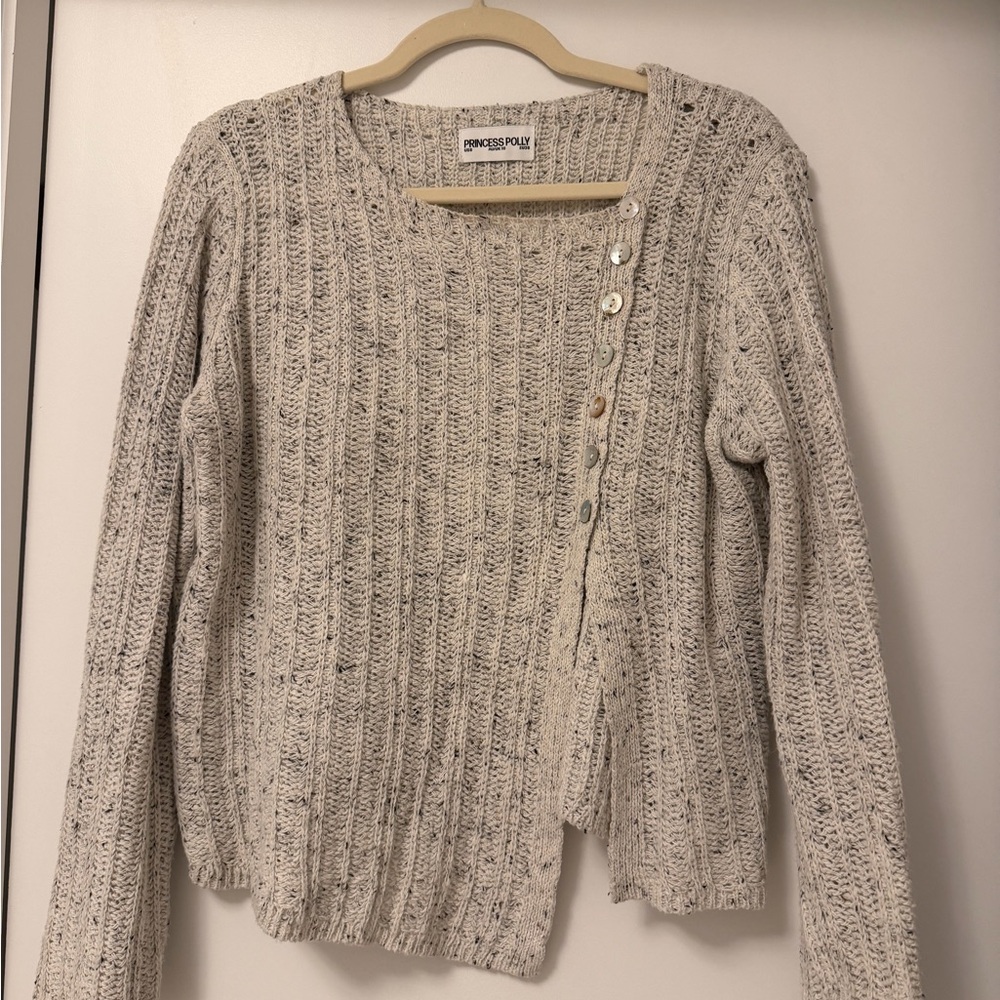 Princess Polly Light Cream Ribbed Button-Front Cardigan